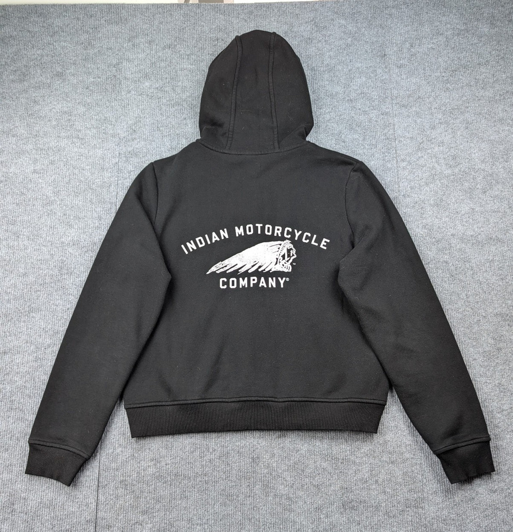 Indian Motorcycle Hoodie Womens XL Black Full Zip Sweatshirt Moto Bike Graphic